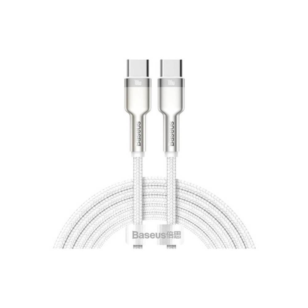 Дата кабель USB-C to USB-C 2.0m Cafule Metal PD 100W white Baseus (CATJK-D02) Дата кабель USB-C to USB-C 2.0m Cafule Metal PD 100W white Baseus (CATJK-D02)