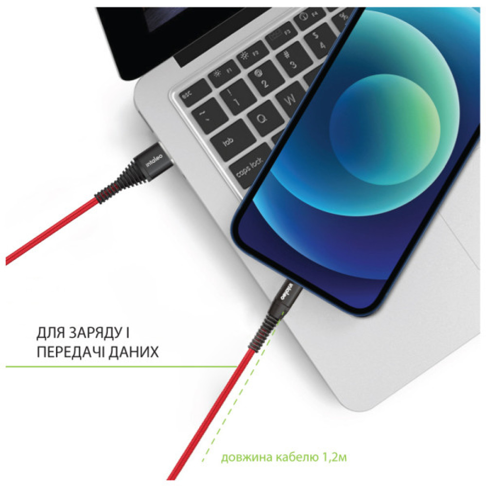 Дата кабель USB 2.0 AM to Lightning 1.2m Red Intaleo (1283126559471)