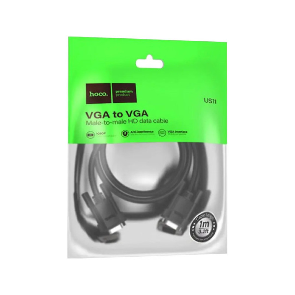 Кабель мультимедійний VGA M to VGA M 1.0m black HOCO (6942007628204)