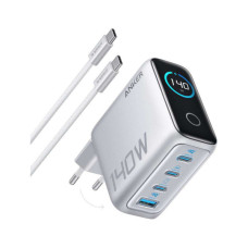 Зарядний пристрій Anker Laptop GaN 140W 3xUSB-C PD3.1 + USB-A + display + cable Silver (B2697G41)