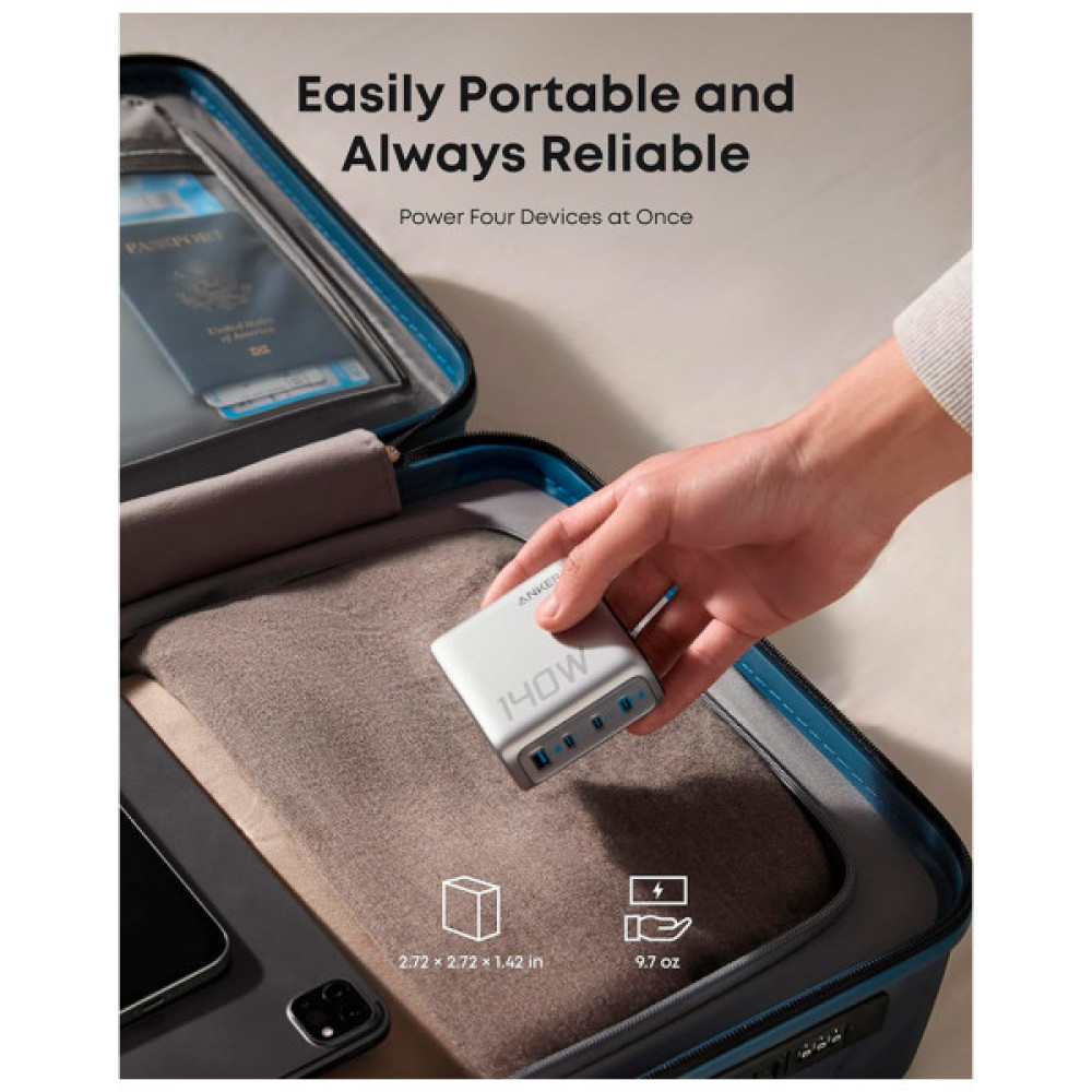 Зарядний пристрій Anker Laptop GaN 140W 3xUSB-C PD3.1 + USB-A + display + cable Silver (B2697G41)