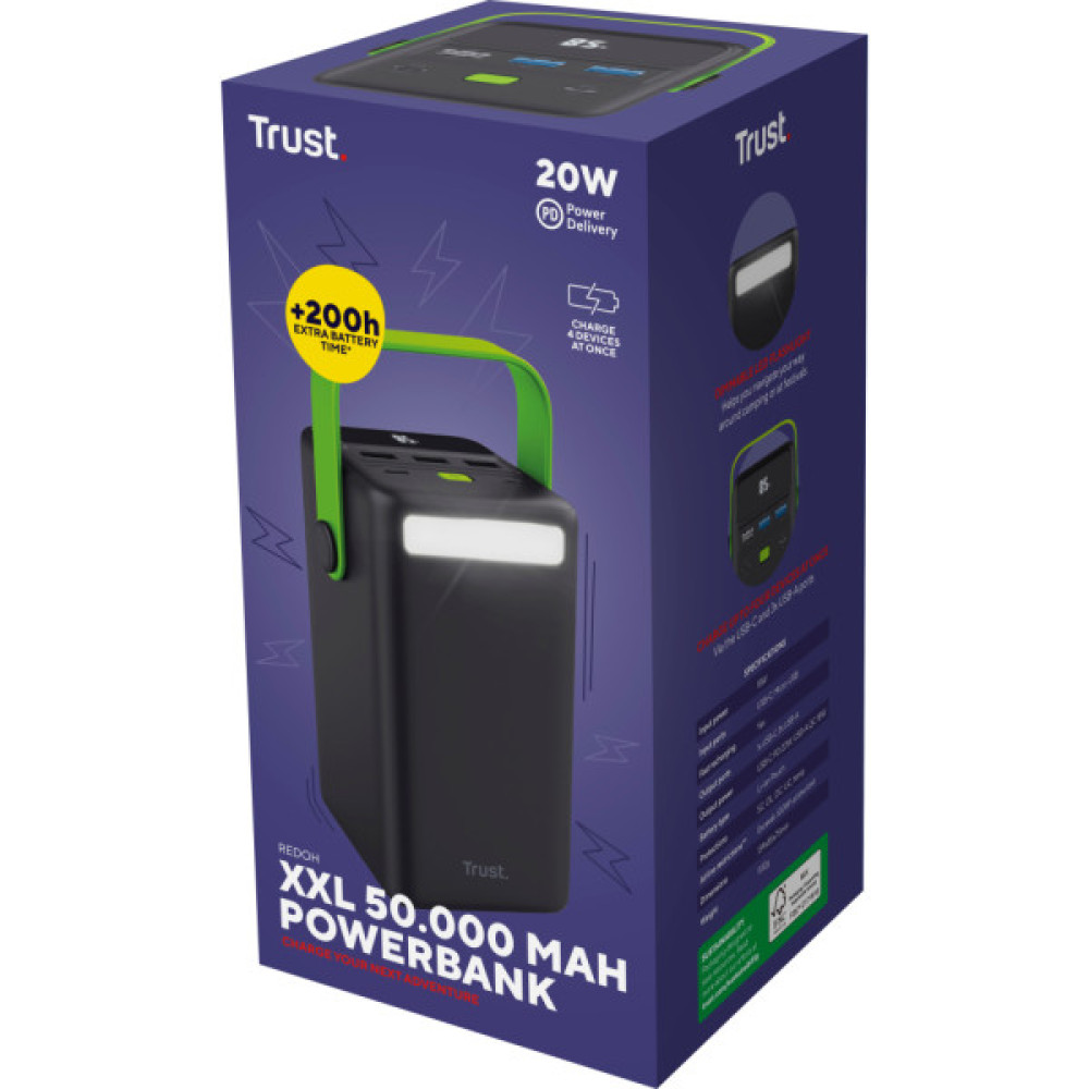 Батарея універсальна Trust 50000mAh Redoh XXL, 3хUSB-A/USB-C, 20W, black (25196_TRUST)