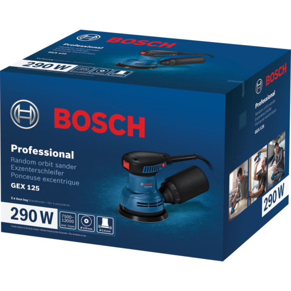 Шліфмашина ексцентрикова Bosch Professional GEX 125 250Вт 125мм 7500-12000об/хв 1.4кг
