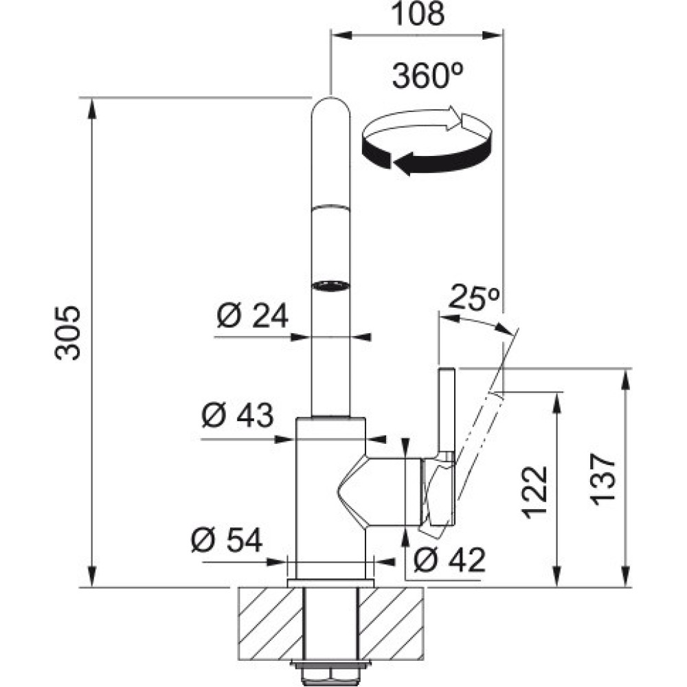 Змішувач для кухні Franke Lina U Pull Down, довж.виливу - 251мм, витяжний, поворотний, 1важіль, хром