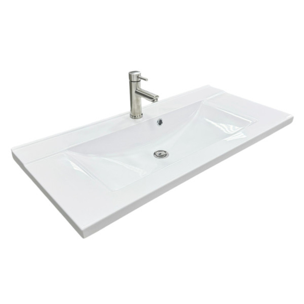 Набір для ванної кімнати, раковина, умивальник Adamant QUANTO 100, штучний камінь, прямокут., з сифоном Click-Clack + змішувач