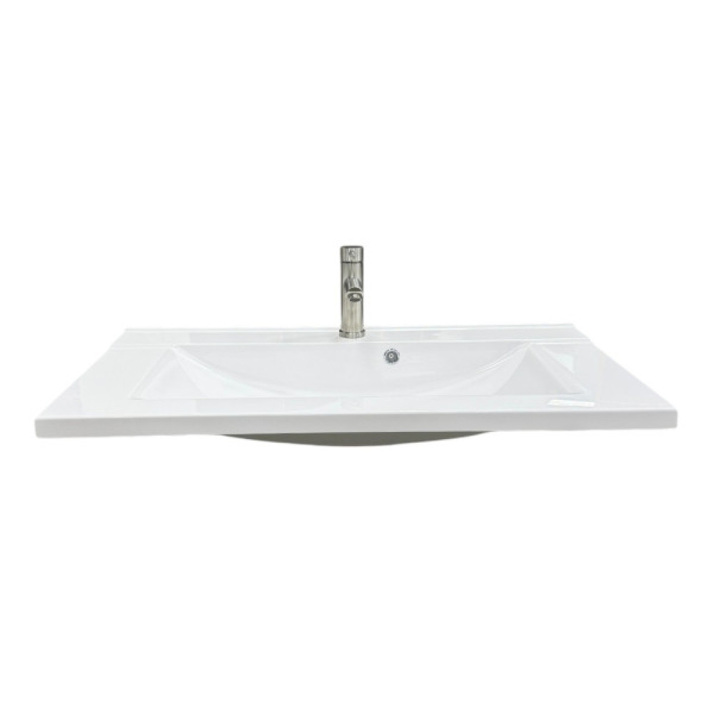 Набір для ванної кімнати, раковина, умивальник Adamant QUANTO 90, штучний камінь, прямокут., з сифоном Click-Clack + змішувач