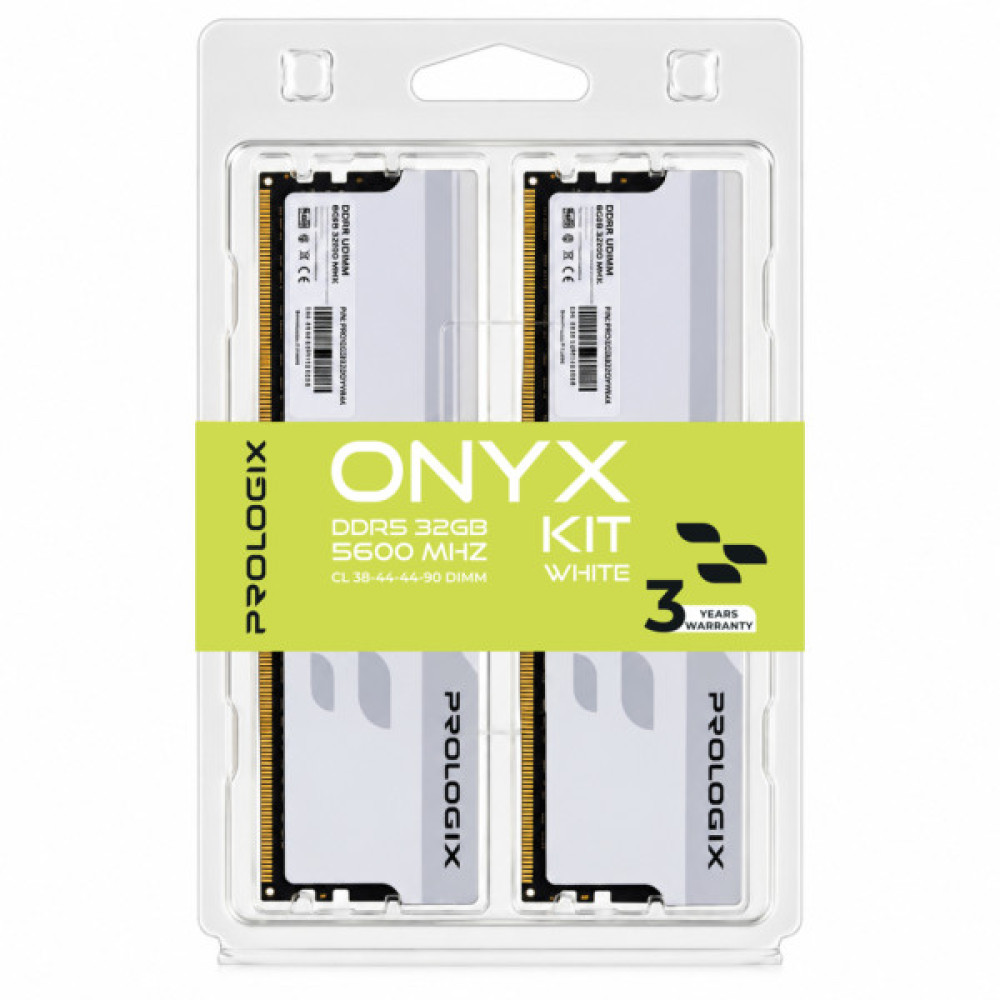 Модуль пам'яті для комп'ютера DDR5 32GB (2x16GB) 5600 MHz Onyx White Prologix (PRO32GB5600YW5K)