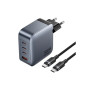 Зарядний пристрій Vention 3xUSB-C PD100W + 1xUSB QC3.0 30W GaN + cable USB-C to USB-C 1.0m gray (TZ-FETH0-EU)