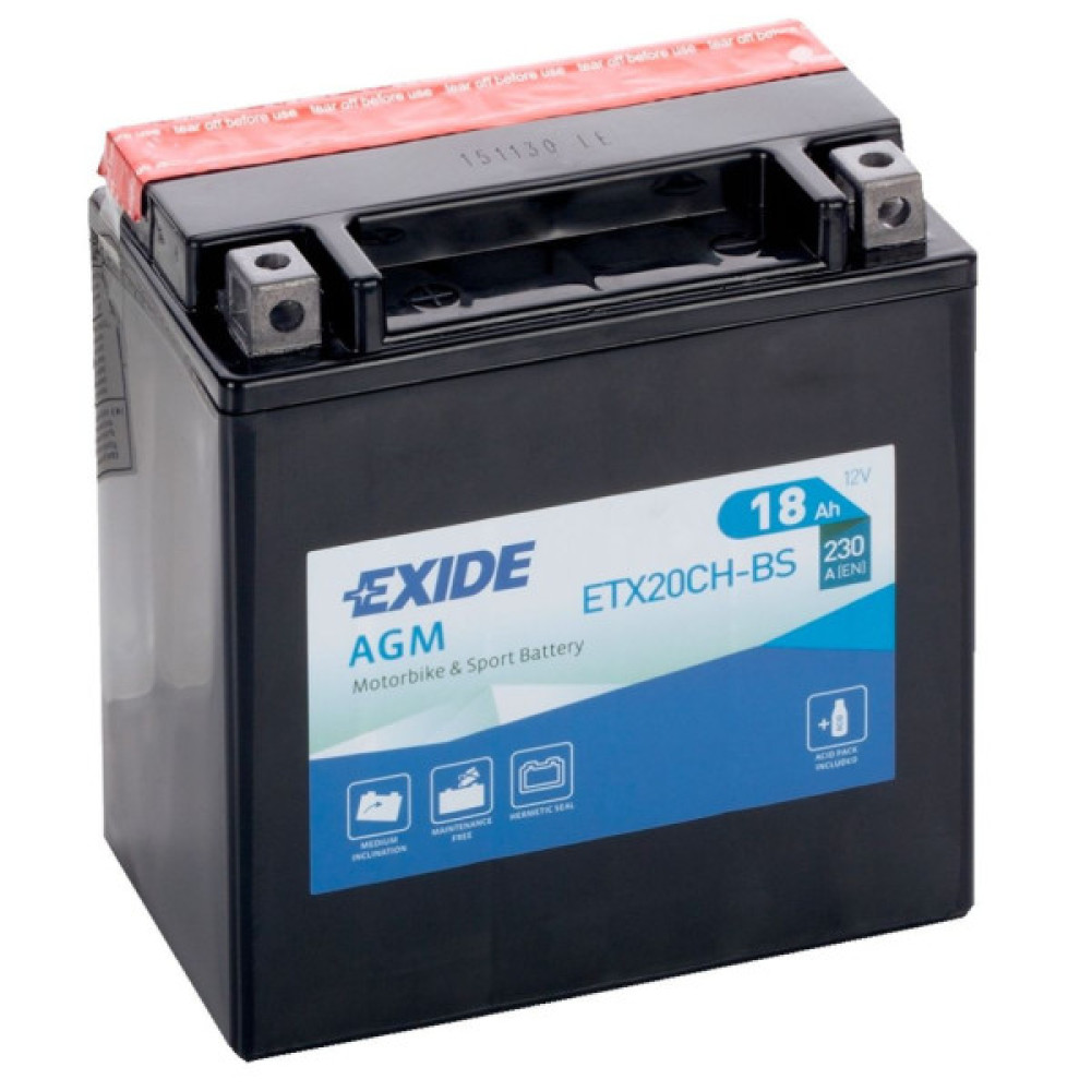 Акумулятор автомобільний EXIDE Акумулятор Мото EXIDE 18Ah Ев (-/+) (230EN) (д150*ш90*в160) ETX20CH-BS (ETX20CH-BS)
