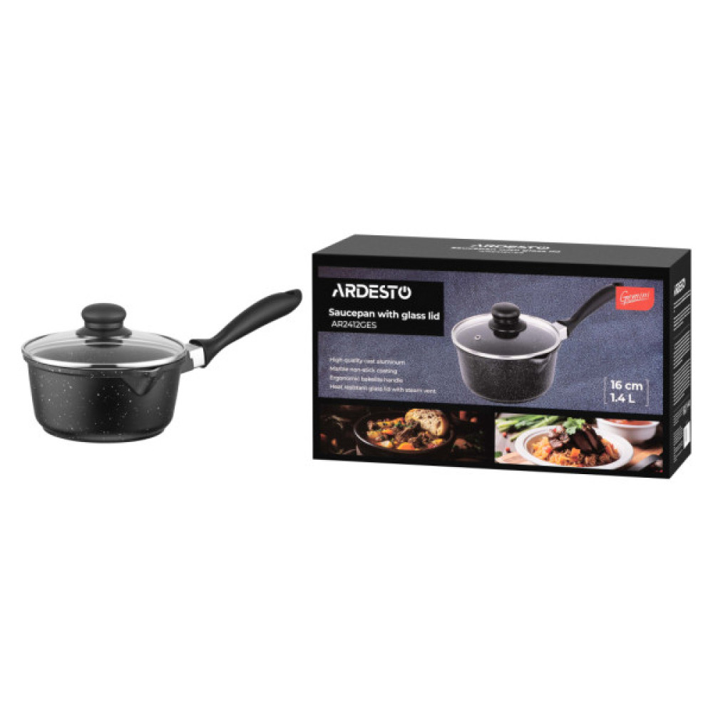 Ківш Ardesto Gemini Anzio, 1.4л, алюміній, чорний (AR2412GES)