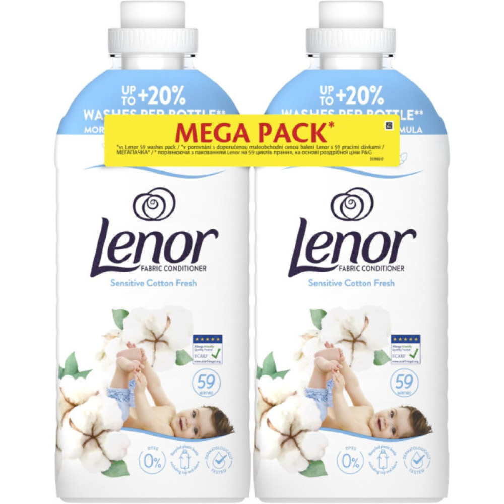 Кондиціонер для білизни Lenor Для чутливої шкіри Свіжість бавовни 2 х 1.239 л (8700216880824)