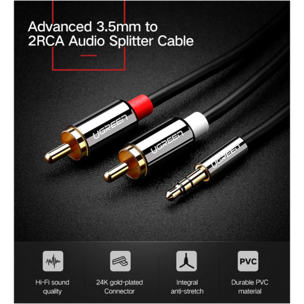 Кабель мультимедійний 3.5mm M to 2xRCA M 3.0m AV116 black UGREEN (10590)