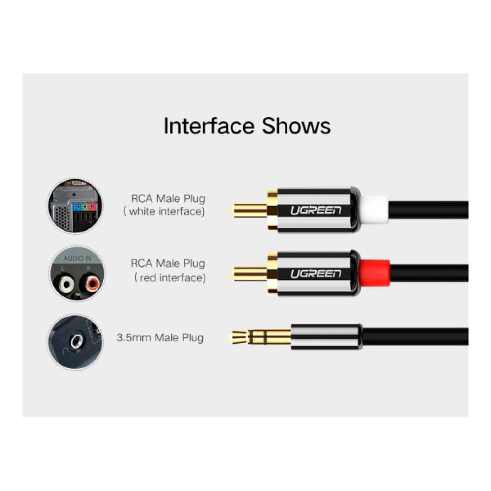 Кабель мультимедійний 3.5mm M to 2xRCA M 3.0m AV116 black UGREEN (10590)