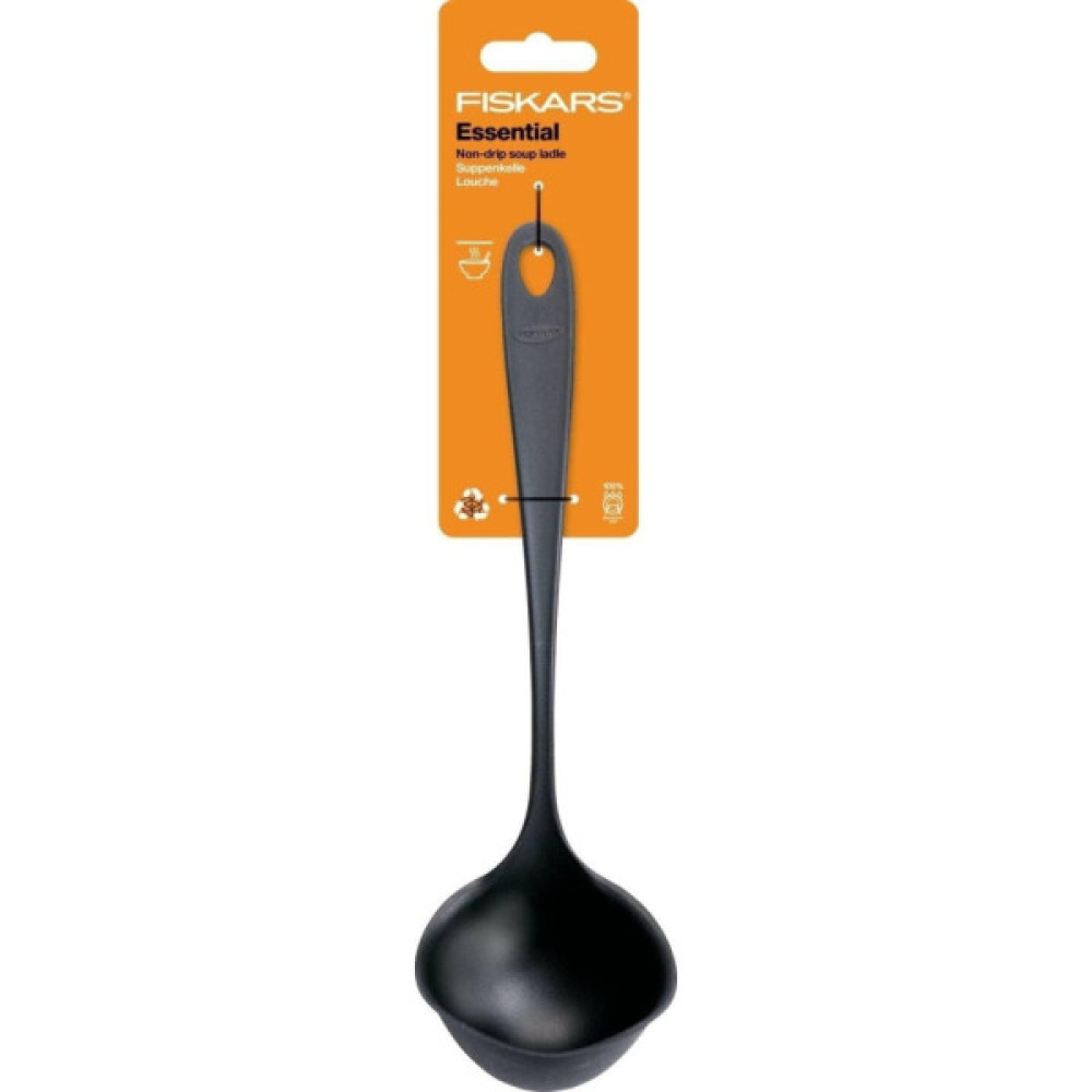 Ополоник Fiskars Essential, 28см, пластик, чорний (1065594)