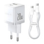 Зарядний пристрій Baseus 1xUSB-C 20W + 1xUSB white + cable USB-C to USB-C 60W 1.0m (P10111608213-01)