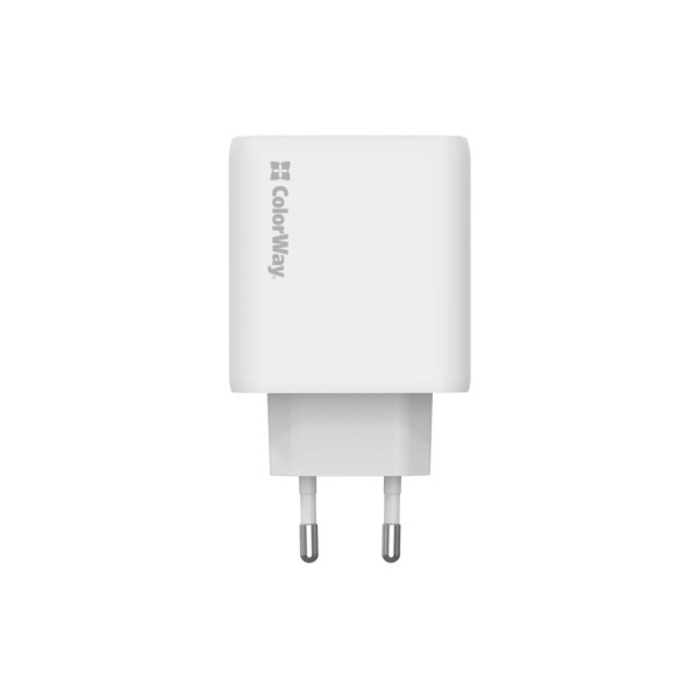 Зарядний пристрій ColorWay GaN Mini 50W PD Port PPS USB (Type-C PD 30W + Type-C PD 20W) white (CW-CHS050PD-WT)