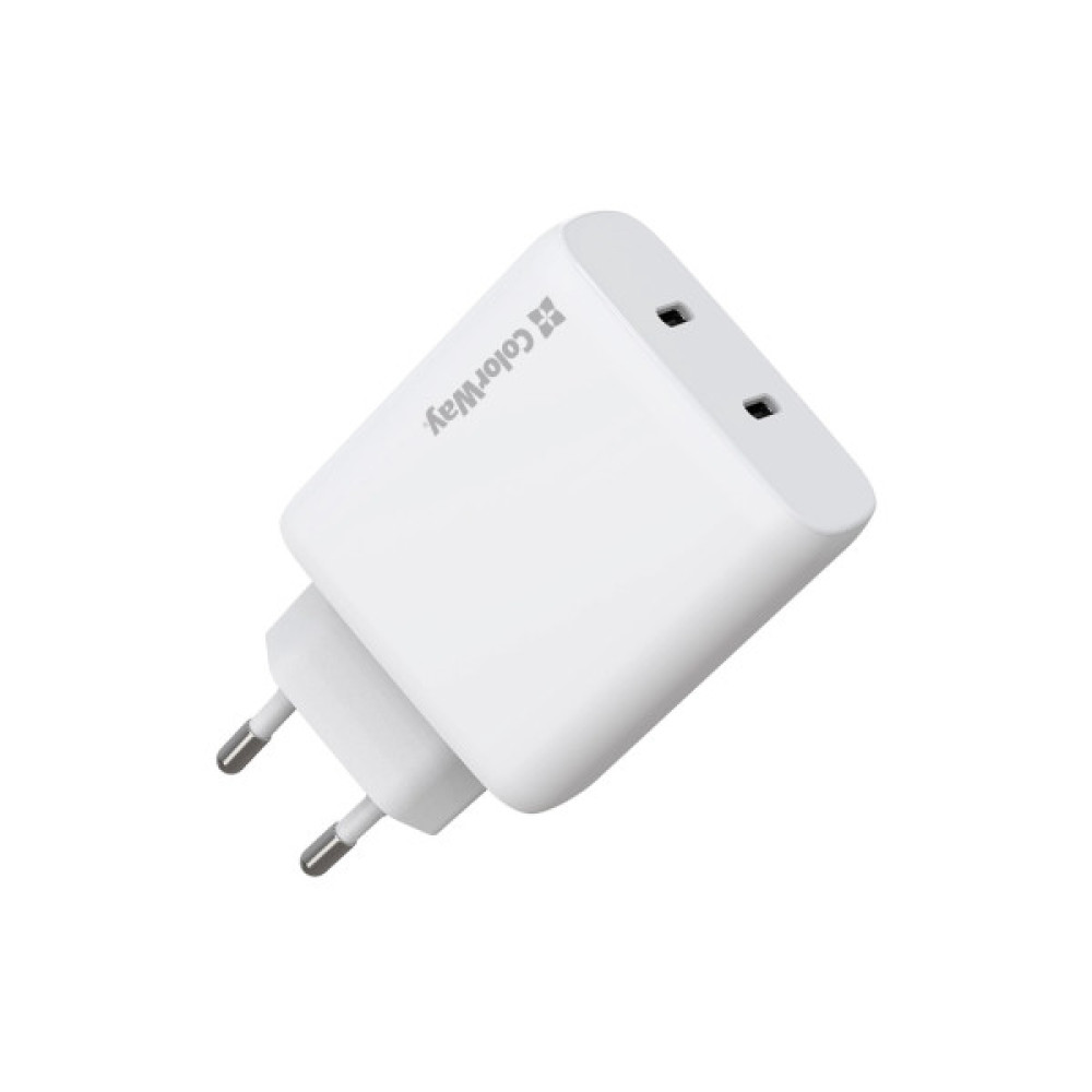 Зарядний пристрій ColorWay GaN Mini 50W PD Port PPS USB (Type-C PD 30W + Type-C PD 20W) white (CW-CHS050PD-WT)