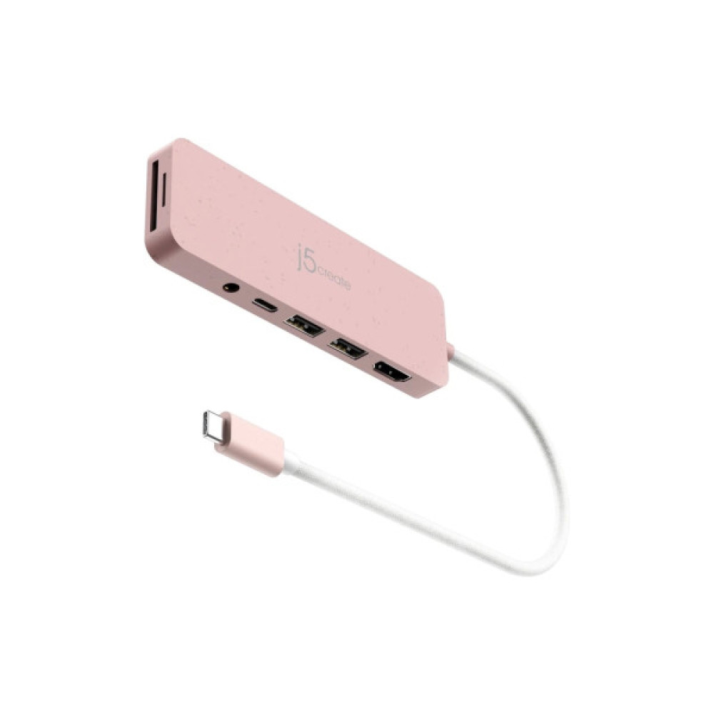 Концентратор J5create USB-C 6-in-1 2xUSB 3.2 + USB-C PD + HDMI 4K + SD/TF + 3.5mm rose (JCD373ER-N)