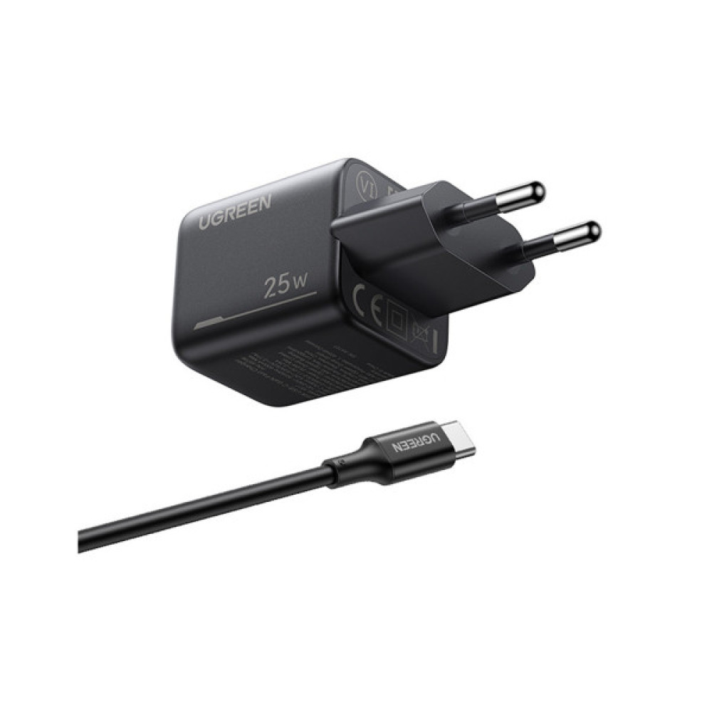 Зарядний пристрій Ugreen X517 USB-C PD25W GaN + cable USB-C to USB-C 1.0m black (75103)