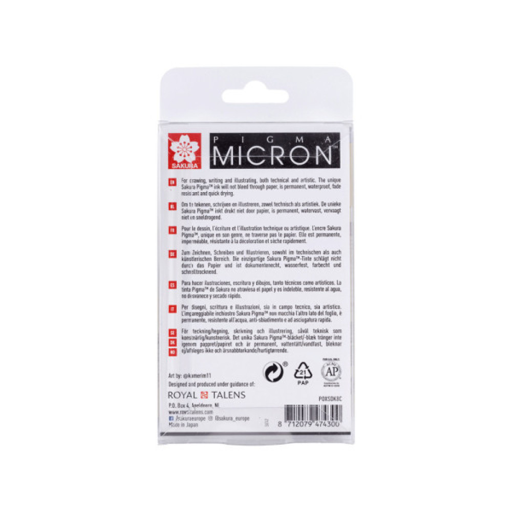 Лайнер Sakura Набір Pigma Micron 8шт, (0.1/0.5/10/лінер-пензель Pigma Brush), Сірий/Сірий світлий (8712079474300)