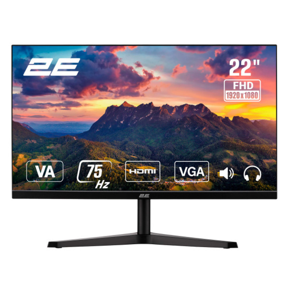 Монітор 2E 21.5" A2222B D-Sub, HDMI, MM, VA, 75Hz