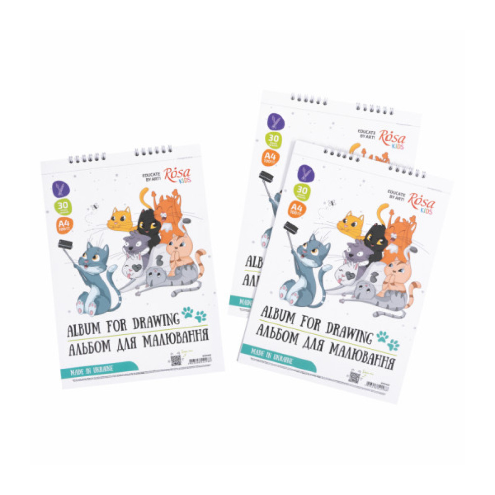 Альбом для малювання Rosa Kids на спіралі Cats Selfies А4 30 аркушів (4823098542988)