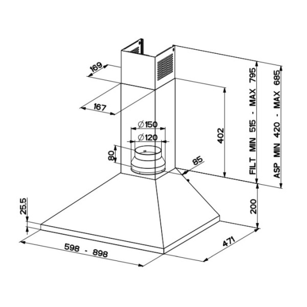 Витяжка Faber купольні, 90см, 718м.куб/год, Value Pb X A90, нерж