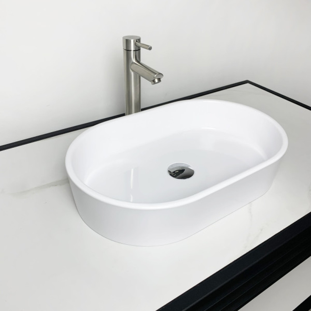 Раковина, умивальник Adamant BESTE NEW, штучний камінь, овальна, без отвору для змішувача та переливу, 540x350x110мм, накладний, білий