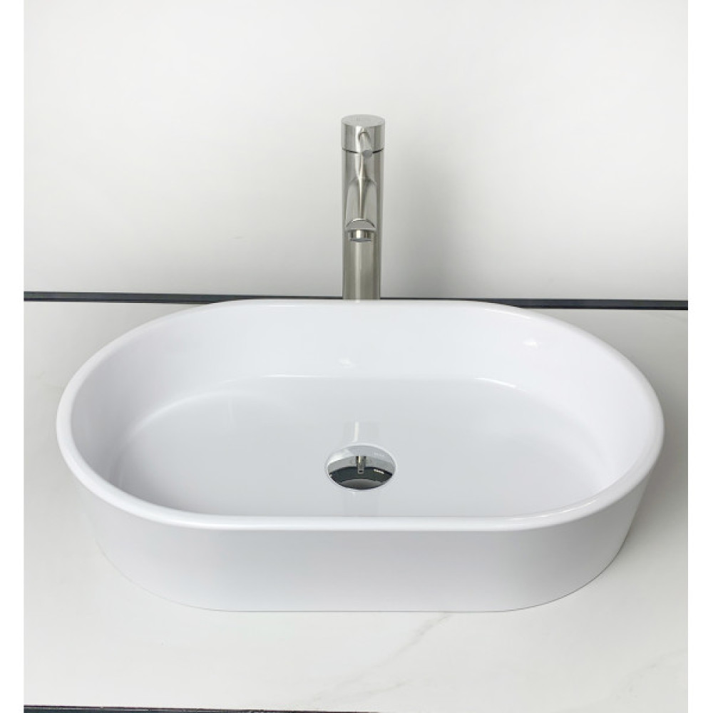 Раковина, умивальник Adamant BESTE NEW, штучний камінь, овальна, без отвору для змішувача та переливу, 540x350x110мм, накладний, білий