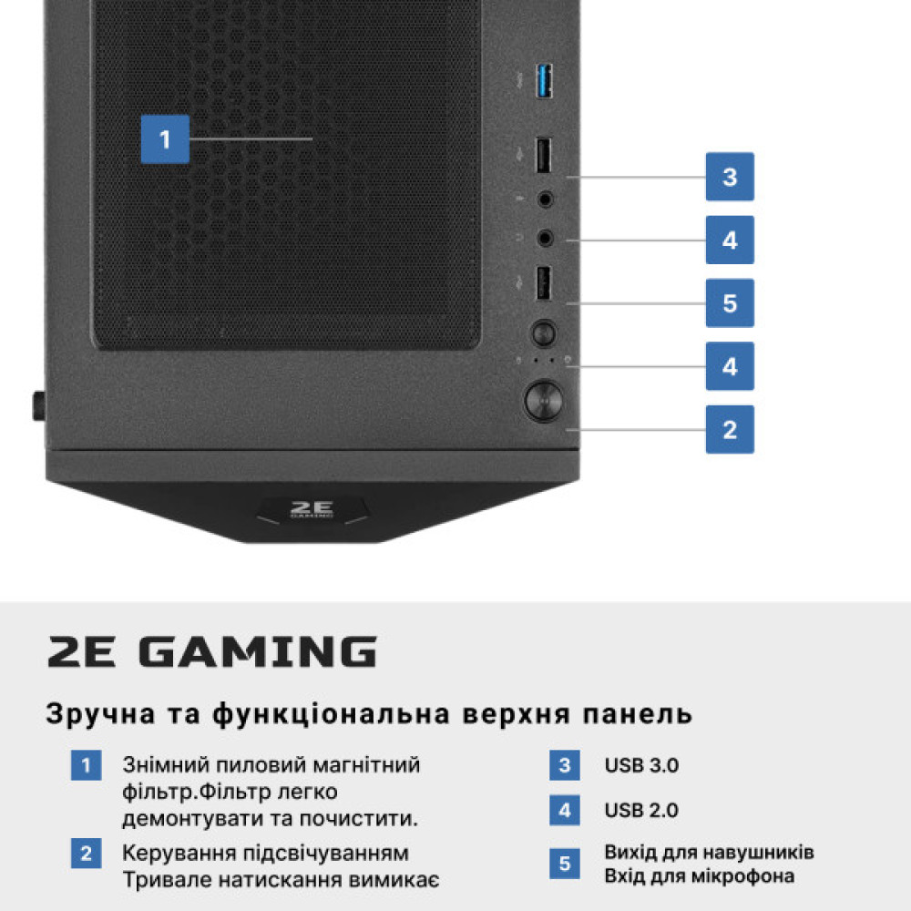 Комп’ютер персональний 2E Complex Gaming Intel i5-13400F, 16Gb, F1TB, NVD3050-8, H610, GH1, 500W, FreeDos