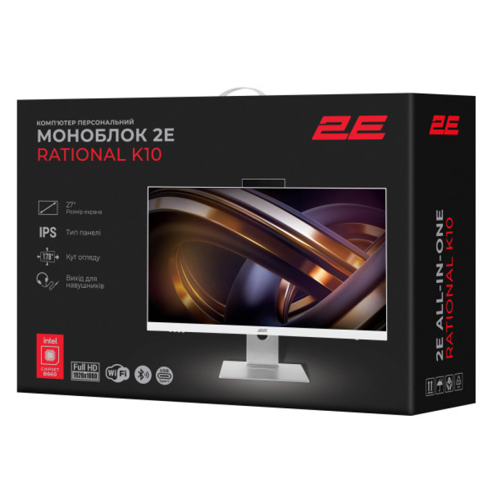 Комп'ютер персональний моноблок 2E Rational K10 27" FHD IPS Intel i5-12400, 16Gb, F512GB, UMA, B660, кл+м, FreeDos, білий