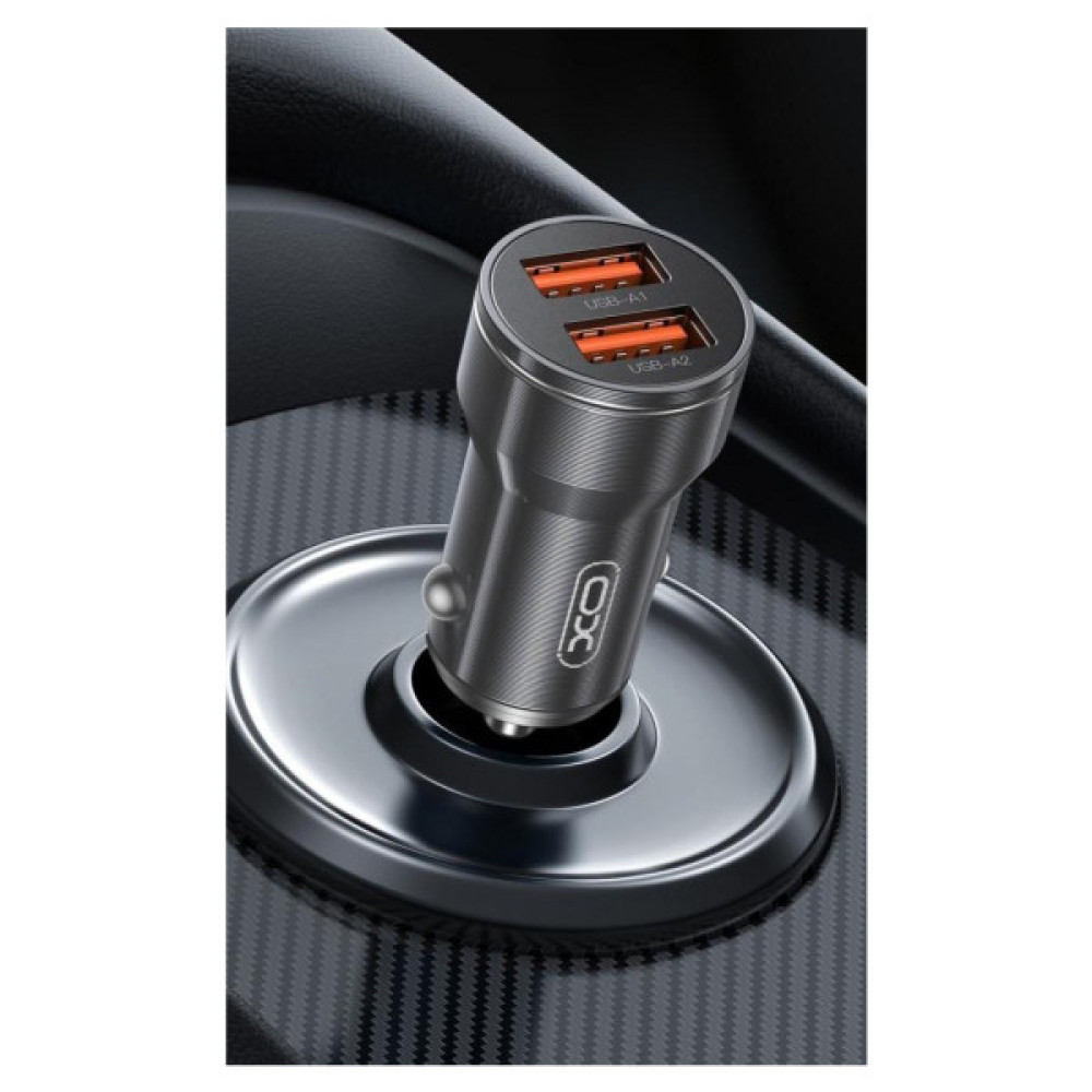 Зарядний пристрій XO CC48 + cable Lightning Smart Metal 2USB, 2.4A Grey (XO-CC48i-GR)