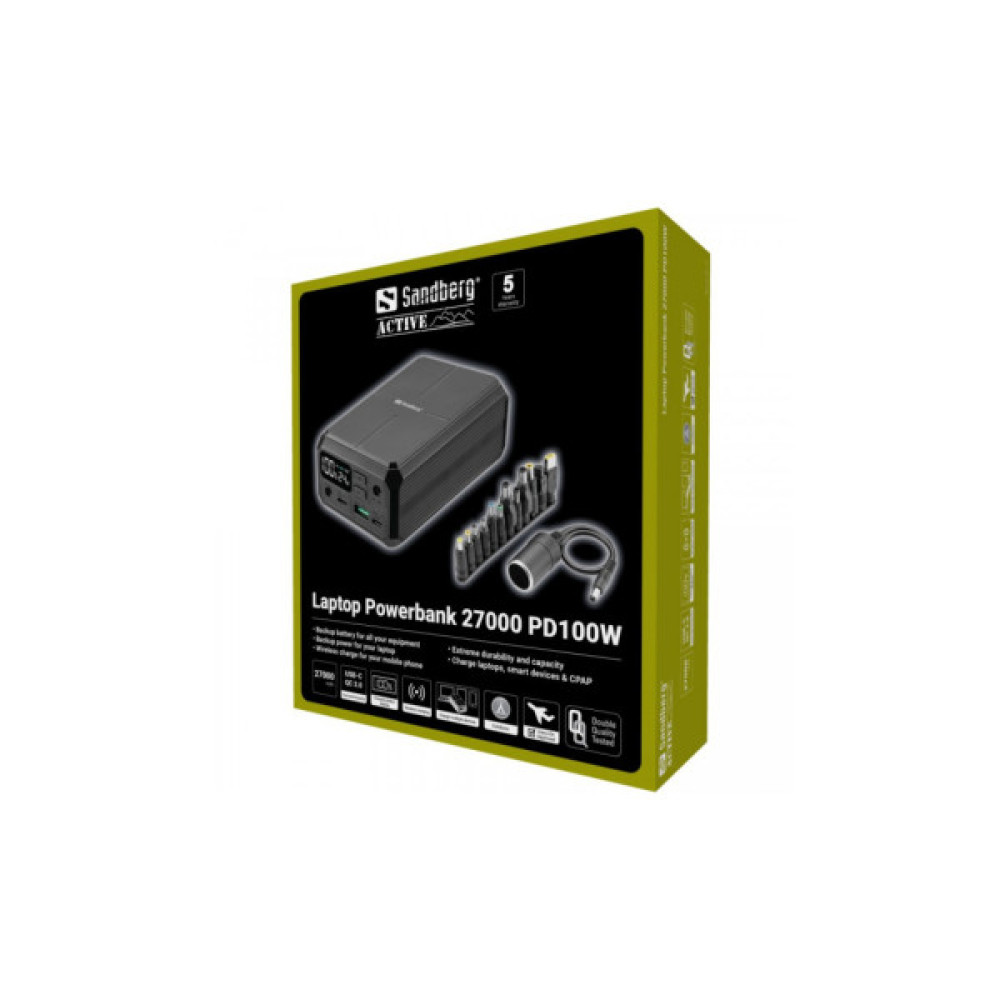 Батарея універсальна Sandberg 27000mAh Laptop DC12-24v 84W, PD/100W, QC/3.0, QI/10W, PowerThrough (421-13)