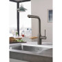 Змішувач для кухні Grohe Essence, довж.виливу - 204мм, поворотний/витяжний, 1важіль, матовий графіт