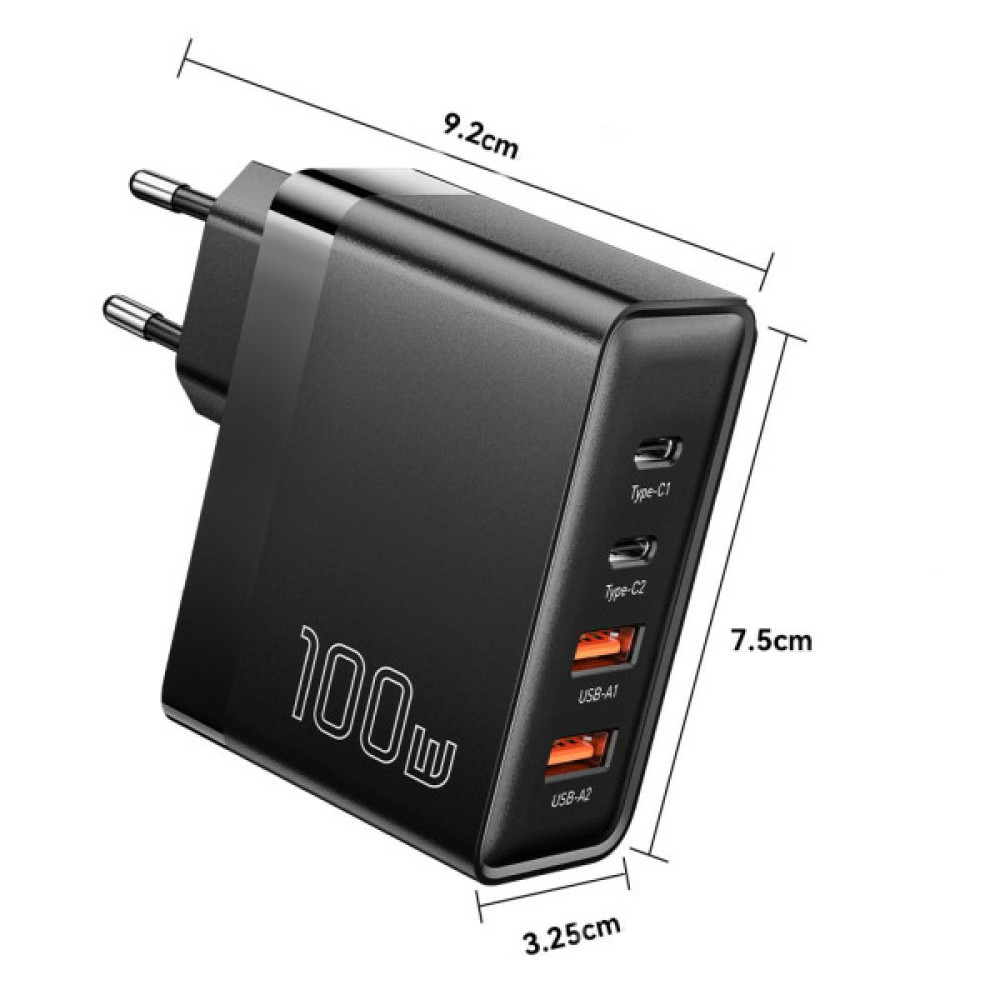 Зарядний пристрій 2xUSB-C + 2xUSB 100W Essager (ECT2CA-QYB01-Z)