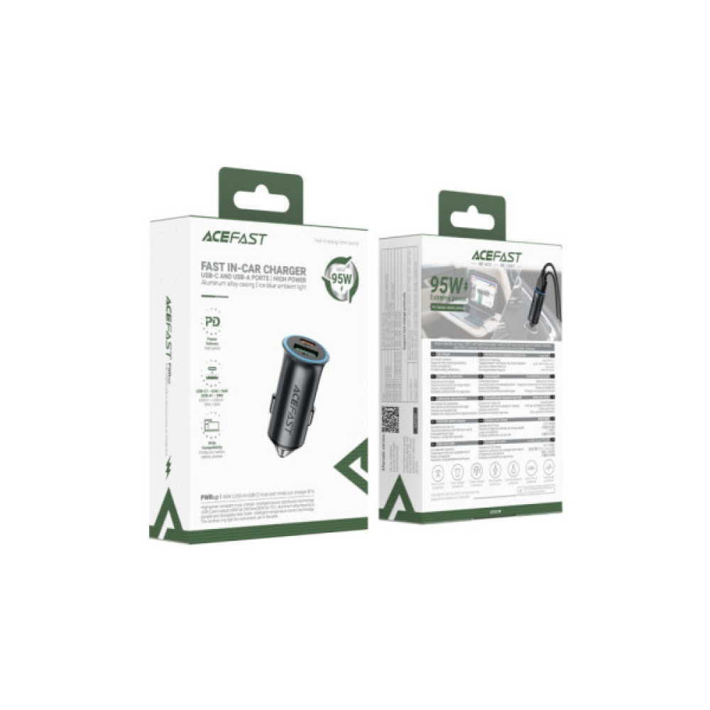 Зарядний пристрій Acefast 1xUSB-C + 1xUSB 95W car adapter B16 black (6974316284970)