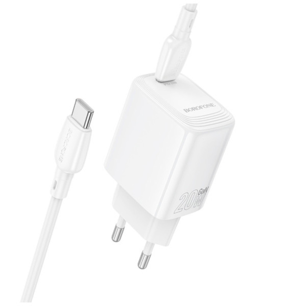 Зарядний пристрій BOROFONE BN26 Fuente USB-C PD20W + cable USB-C to USB-C White (6941991120251)