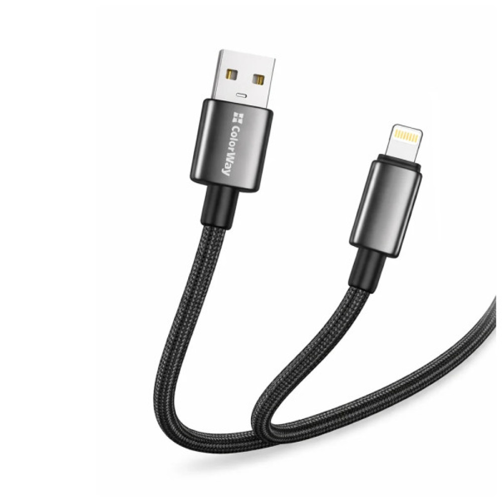 Дата кабель USB 2.0 AM to Lightning 1.0m 3A zinc alloy braided black ColorWay (CW-CBUL098-BK)