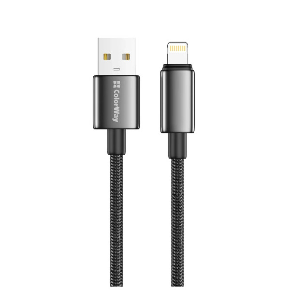 Дата кабель USB 2.0 AM to Lightning 1.0m 3A zinc alloy braided black ColorWay (CW-CBUL098-BK)