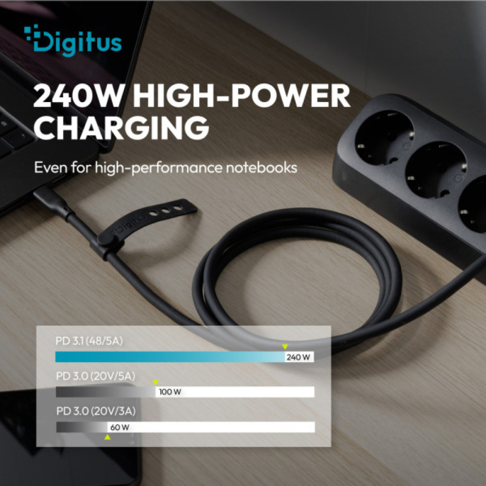 Дата кабель USB-C to USB-C 1.0m USB4 2.0 80G 240W 16K silicone black Digitus (AK-300350-010-S)