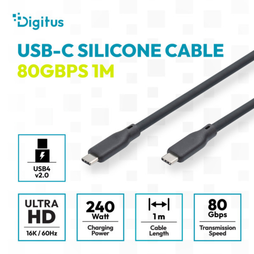 Дата кабель USB-C to USB-C 1.0m USB4 2.0 80G 240W 16K silicone black Digitus (AK-300350-010-S)
