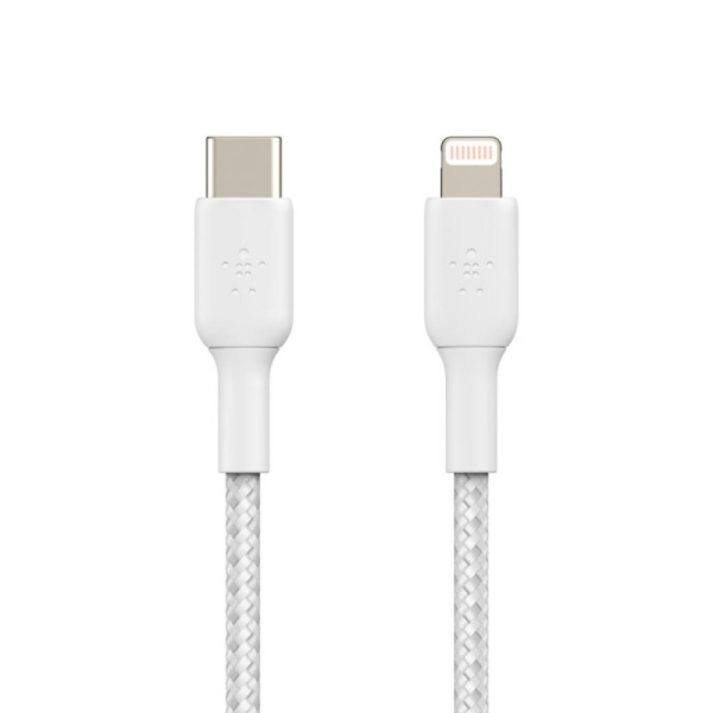 Дата кабель USB 2.0 AM to Lightning 1.0m braided white Belkin (CAA004BT1MWH)