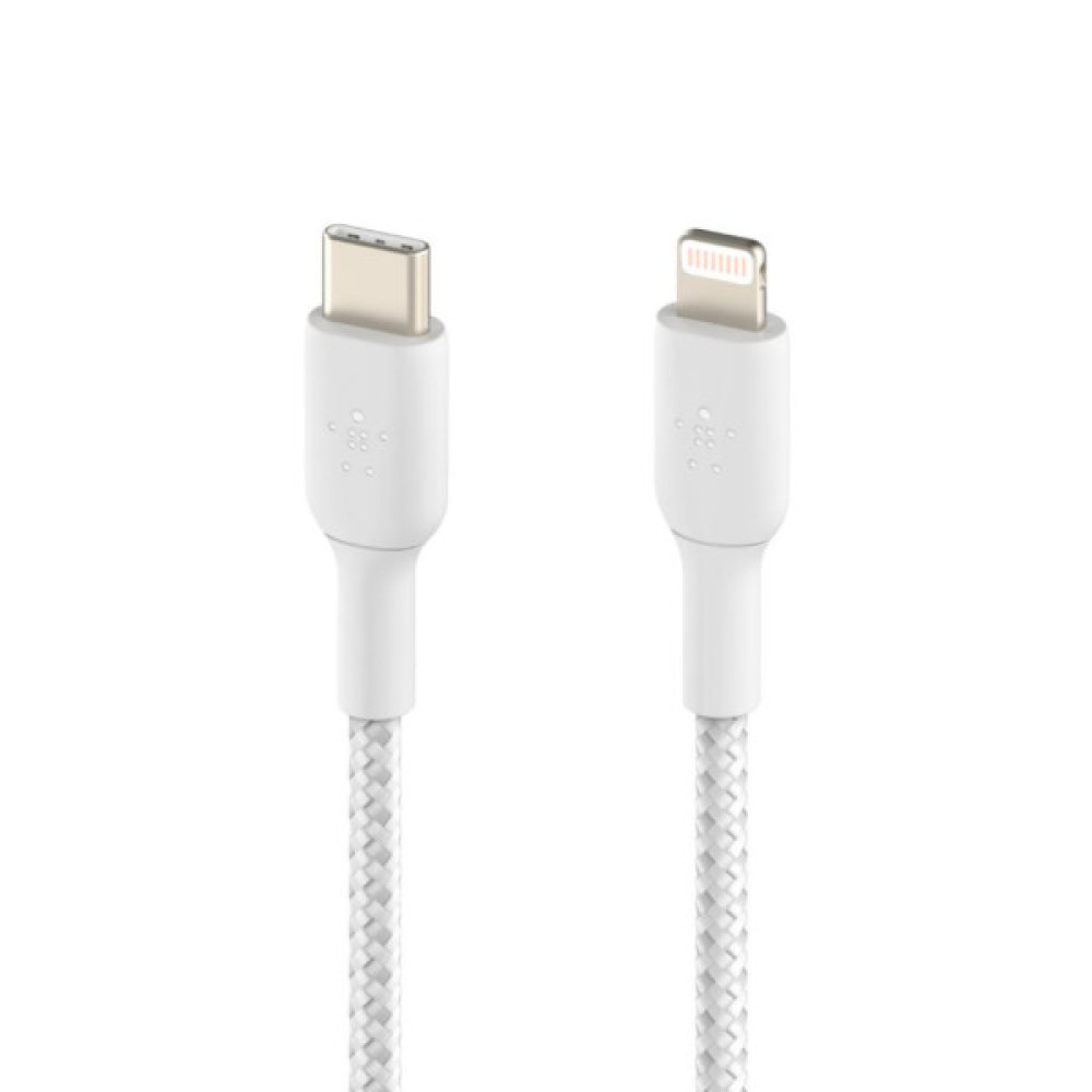 Дата кабель USB 2.0 AM to Lightning 1.0m braided white Belkin (CAA004BT1MWH)