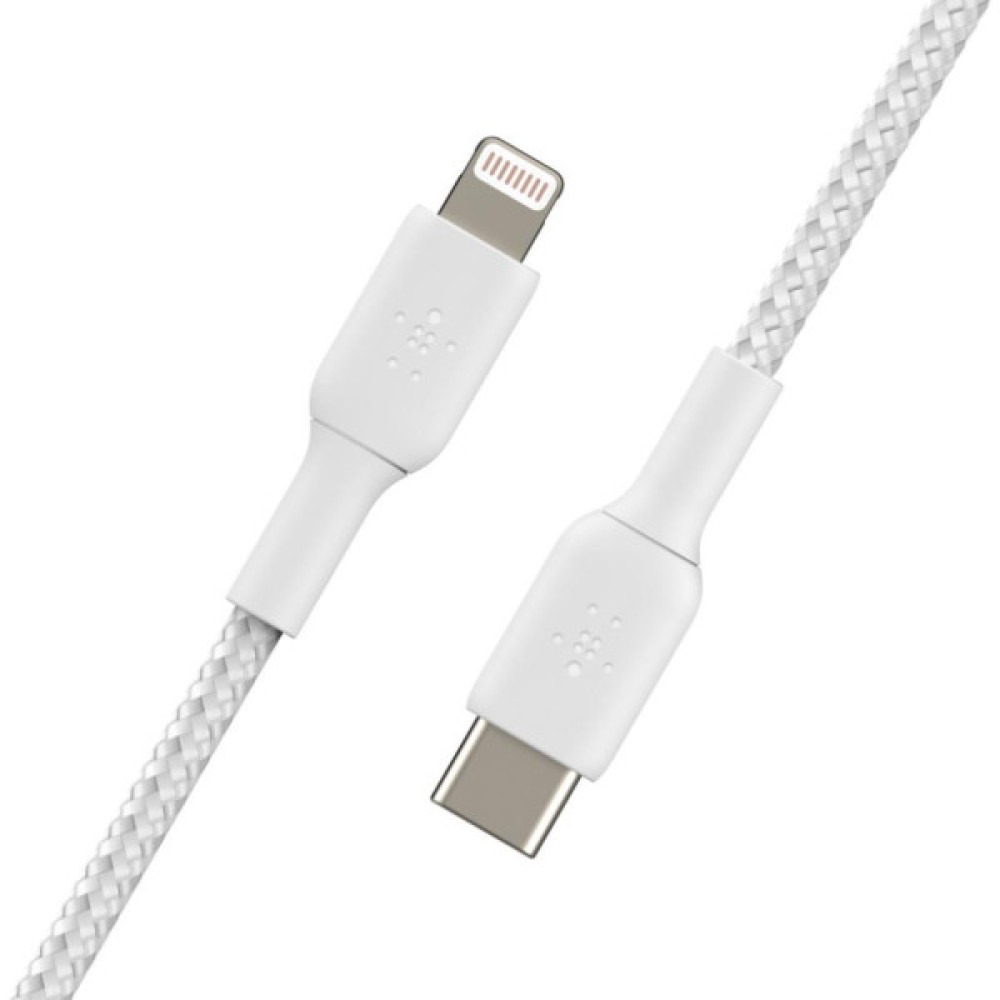 Дата кабель USB 2.0 AM to Lightning 1.0m braided white Belkin (CAA004BT1MWH)