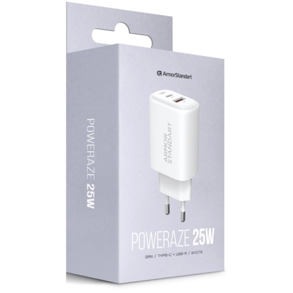 Зарядний пристрій Armorstandart 1xUSB-C PD20W + 1xUSB QC3.0 GaN white (ARM87067)
