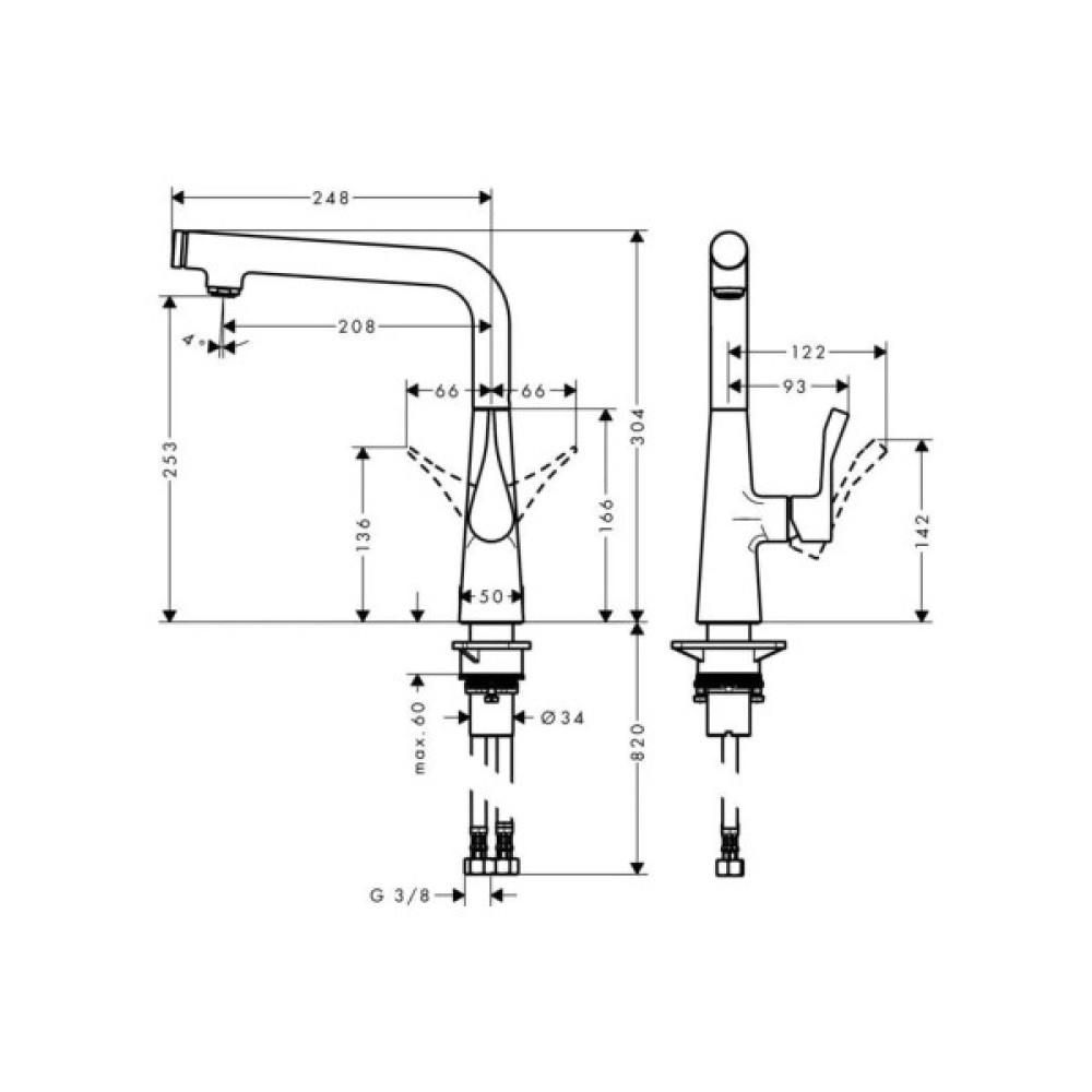 Змішувач Hansgrohe Metris Select, виилв 248 мм, хром (14847000)