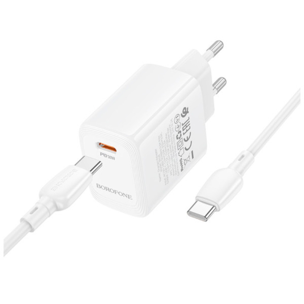 Зарядний пристрій BOROFONE BN28 Fuente USB-C PD30W + cable USB-C to USB-C White (6941991120312)