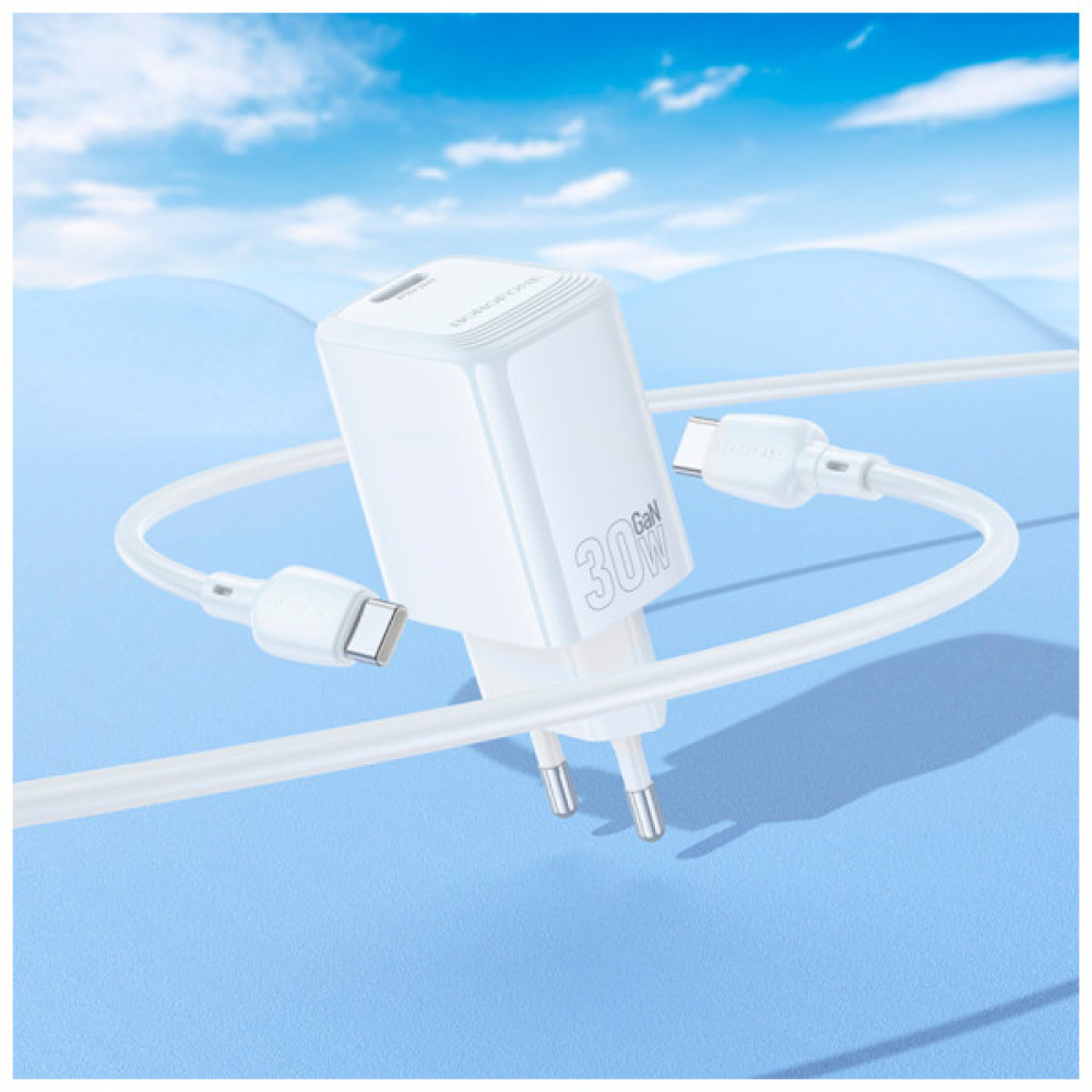 Зарядний пристрій BOROFONE BN28 Fuente USB-C PD30W + cable USB-C to USB-C White (6941991120312)