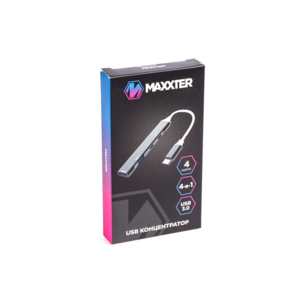 Концентратор Maxxter USB-C to 1xUSB 3.0 + 1xUSB 2.0 + 2xUSB-C (HU3C-4P-03)