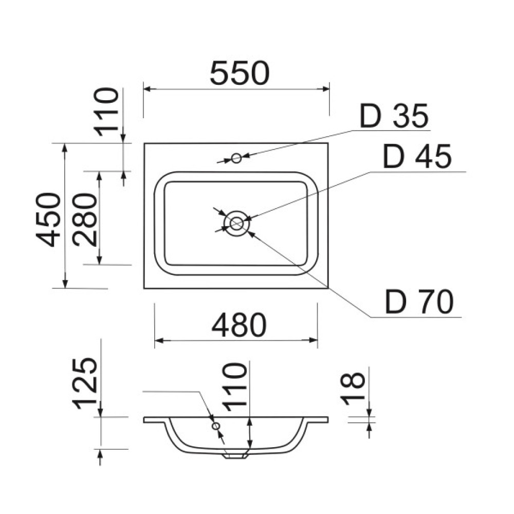 Раковина, умивальник Adamant FRATE, штучний камінь, прямокут., з отвором для змішувача, з отвором для переливу, 550x450x1525мм, накладний, білий